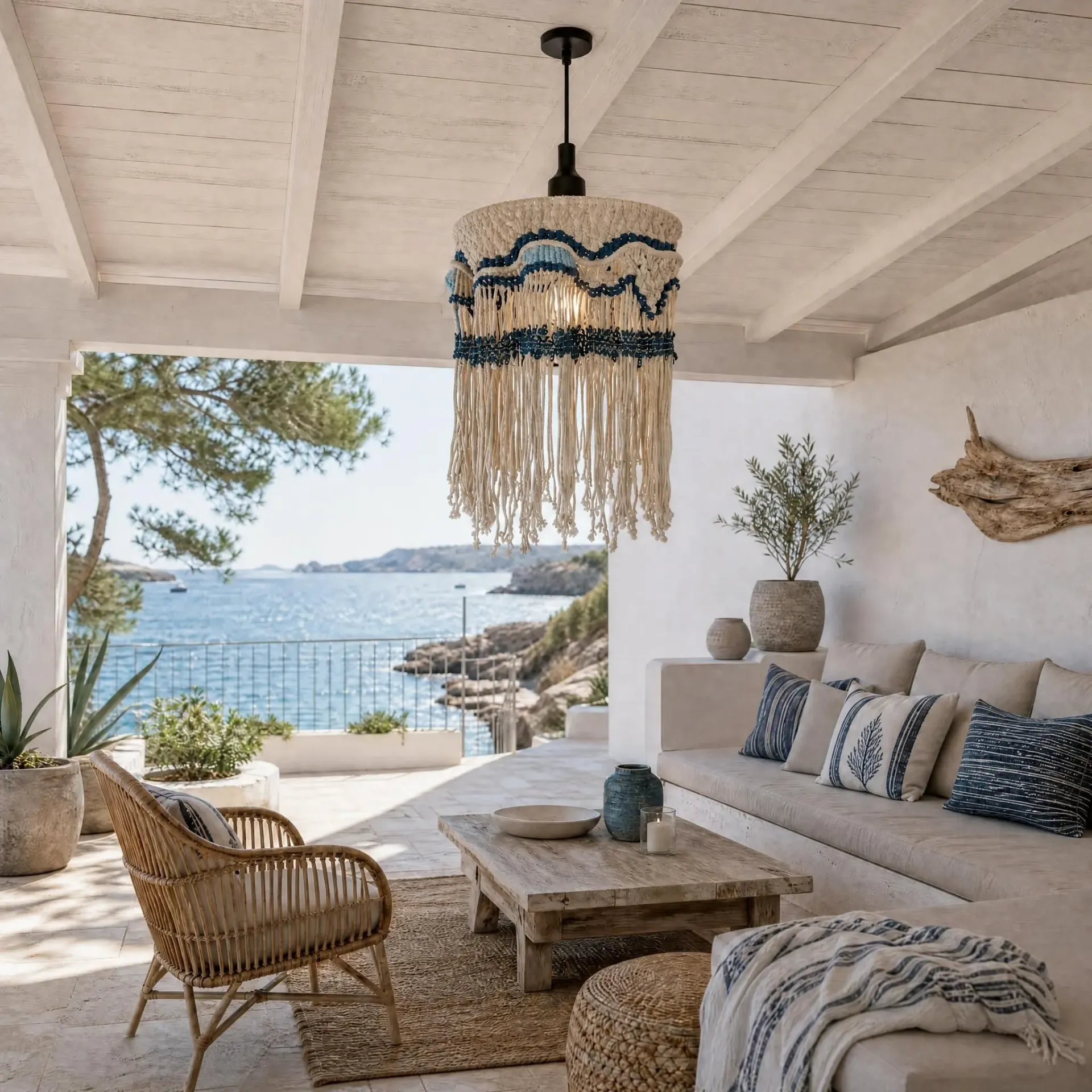 Cyclades (suspension macramé upcycling jean et galon)